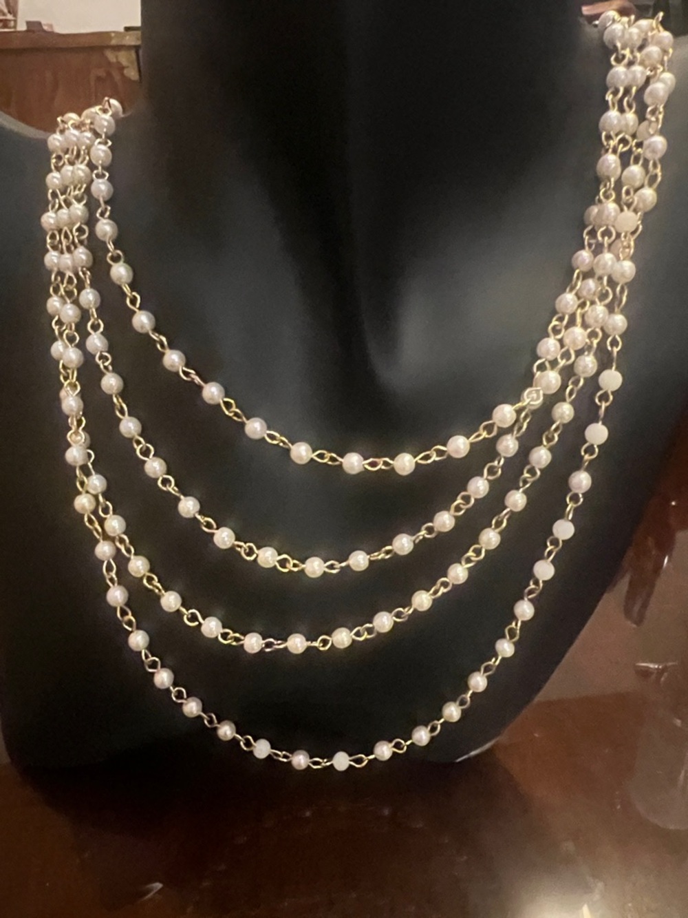 Gold Chain necklace with White Pearls
